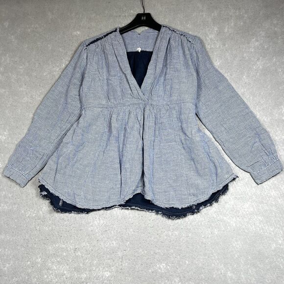 Free People All Who Wander Striped Gauzy long sleeve Blouse Women’s Small - Picture 1 of 12